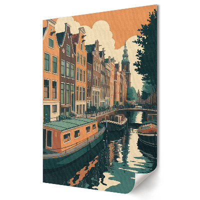 Moderní grafika na plátně Okouzlující amsterdamské kanály při západu slunce