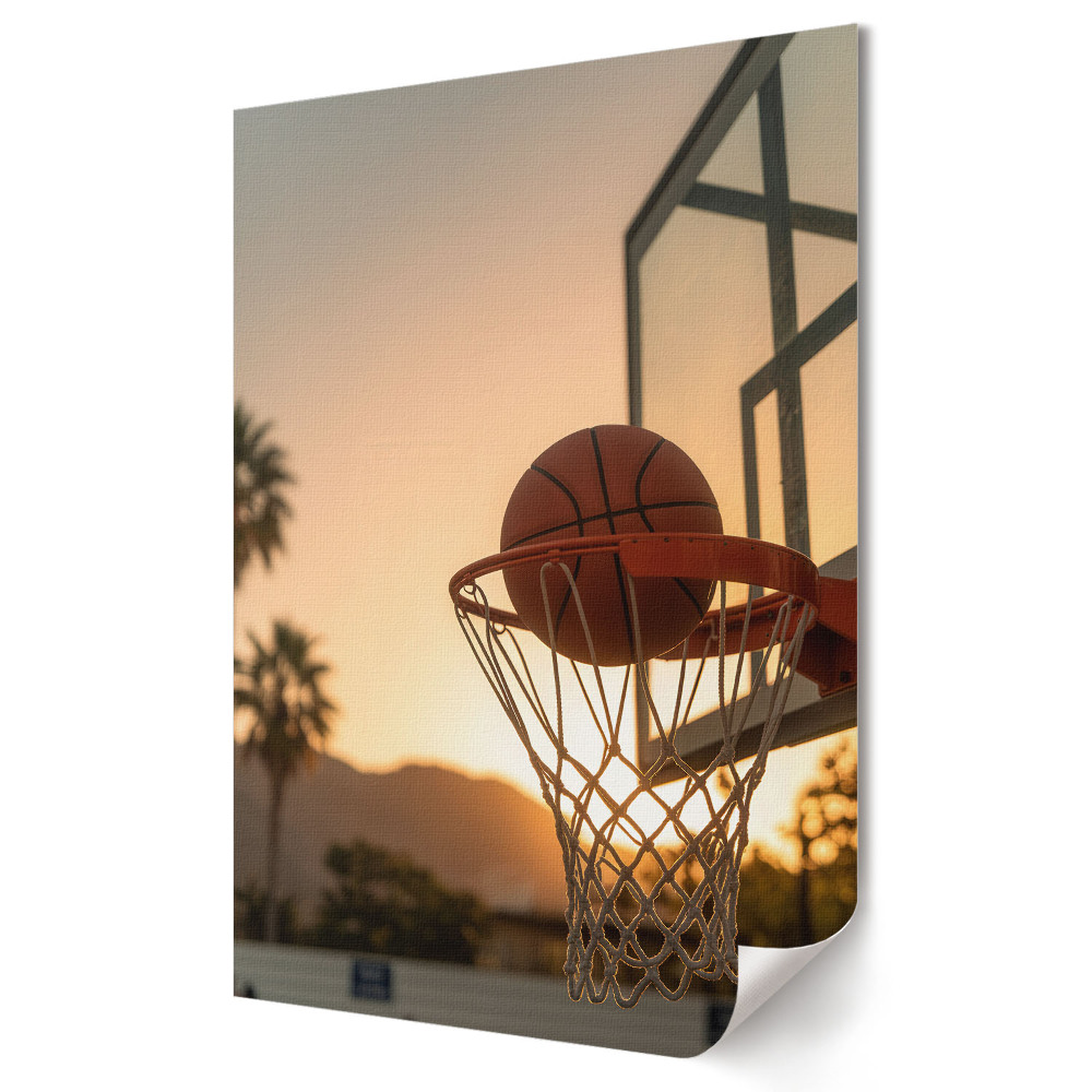 Plakát na zeď Západ slunce nad basketbalovým míčem
