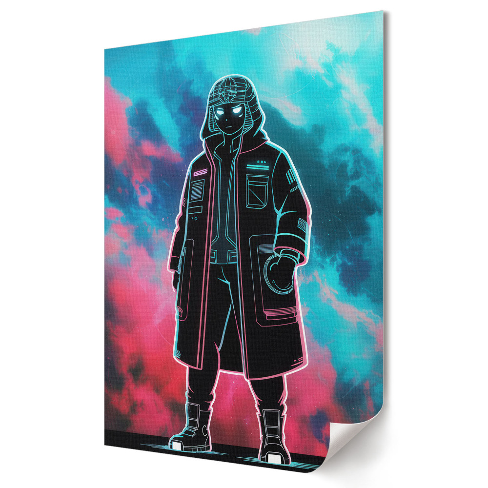 Nástěnná grafika na plátně Vesmírný bojovník v neonových barvách
