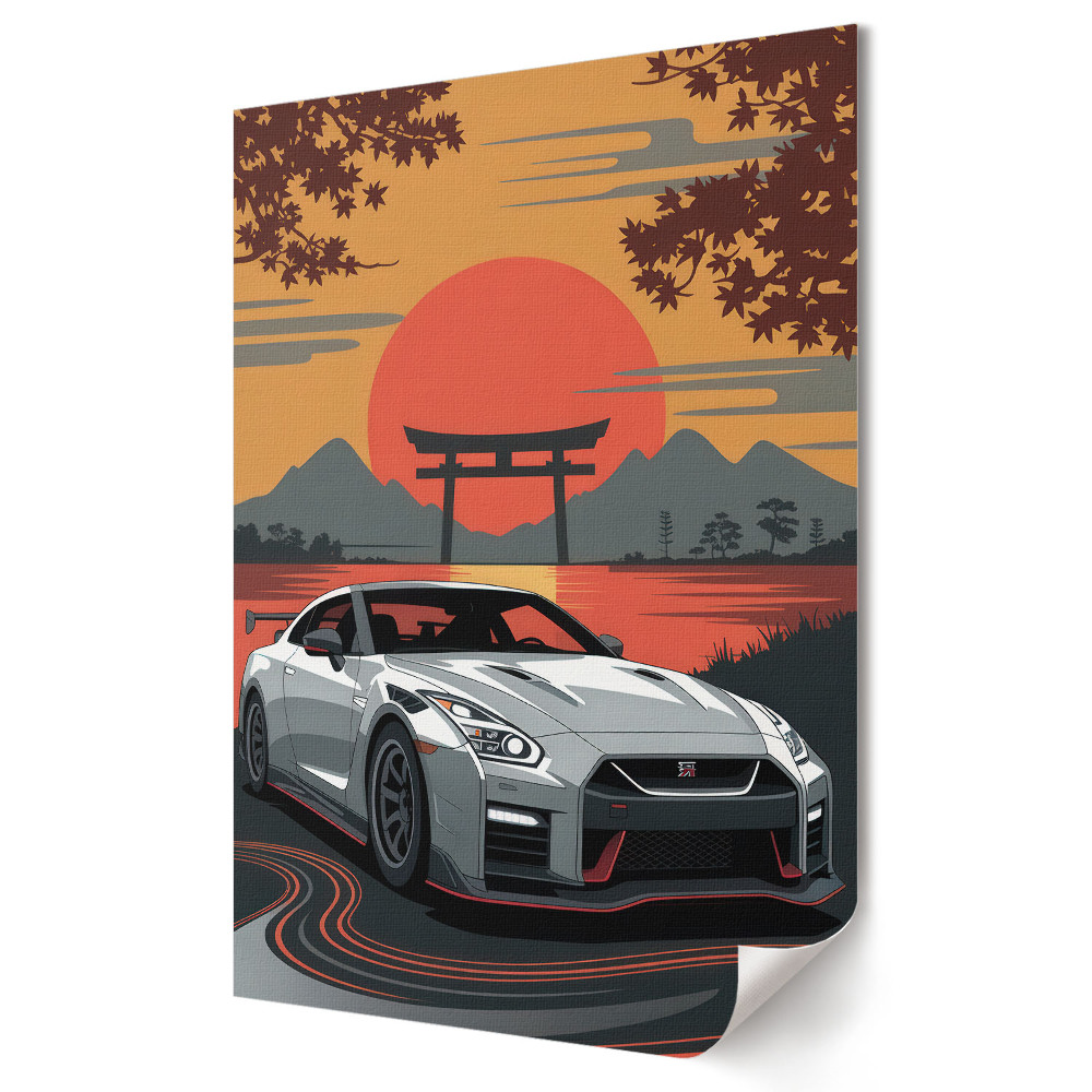 Tisk na plátno Japonské sportovní auto při západu slunce