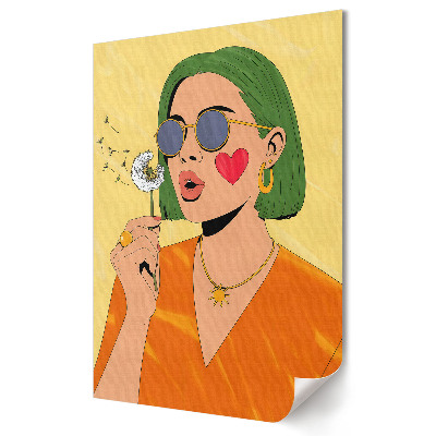 Moderní grafika na plátně Zelenovlasá dívka s pampeliškou