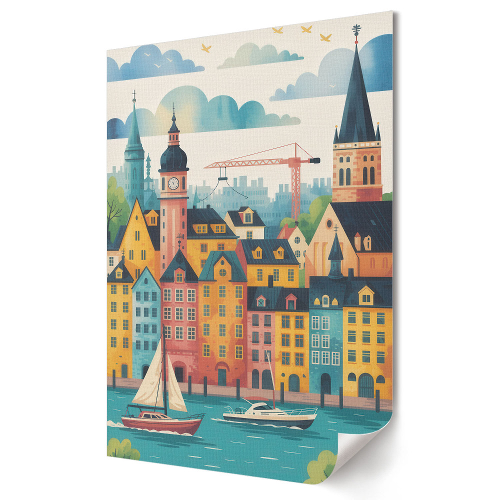 Nástěnná grafika na plátně Malebný přístav s barevnou architekturou
