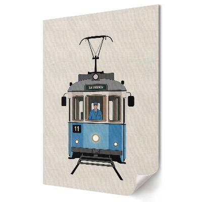 Moderní grafika na plátně Tramvaj v retro stylu v pozadí