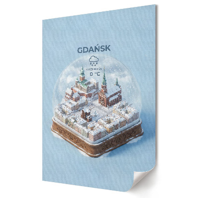 Moderní grafika na plátně Zimní kouzlo Gdaňsku v kouli