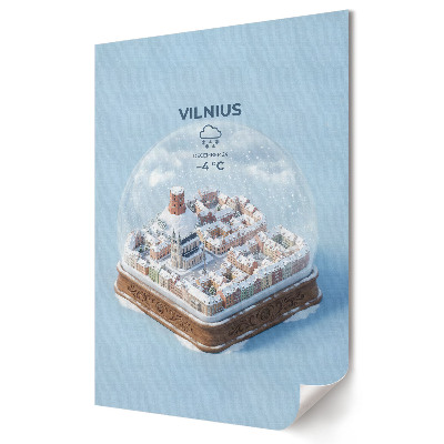 Moderní grafika na plátně Vilniusova zimní krajina ve skleněné kouli