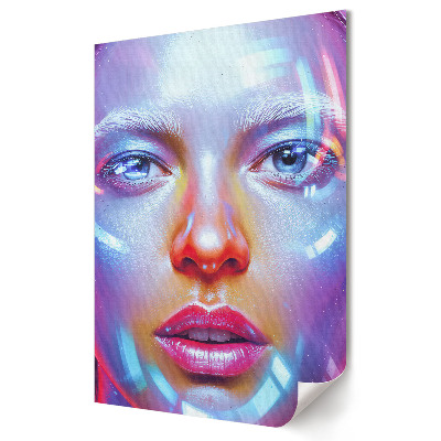 Nástěnná grafika na plátně Futuristická tvář v neonových barvách