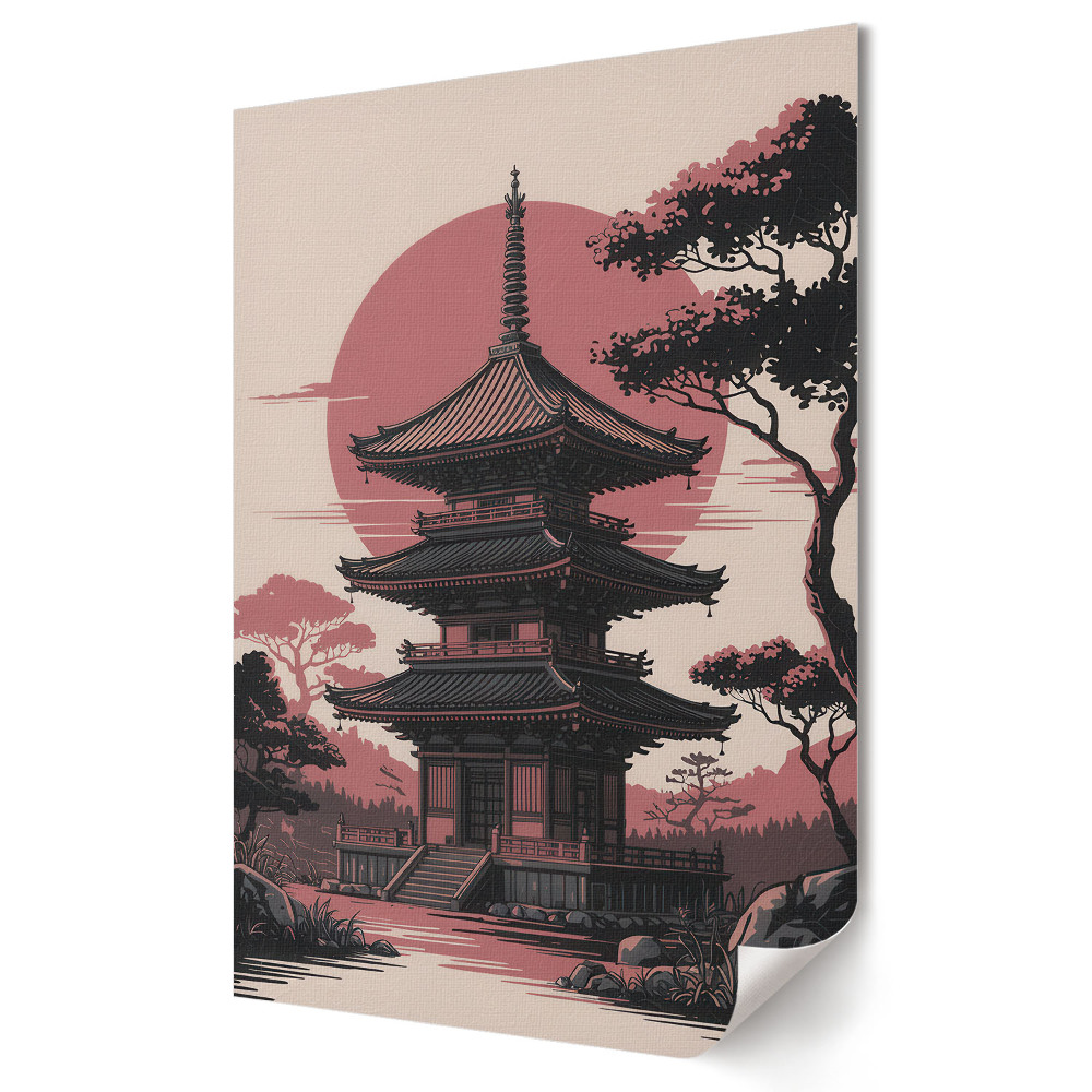 Tisk na plátno Japonská pagoda v zapadajícím slunci