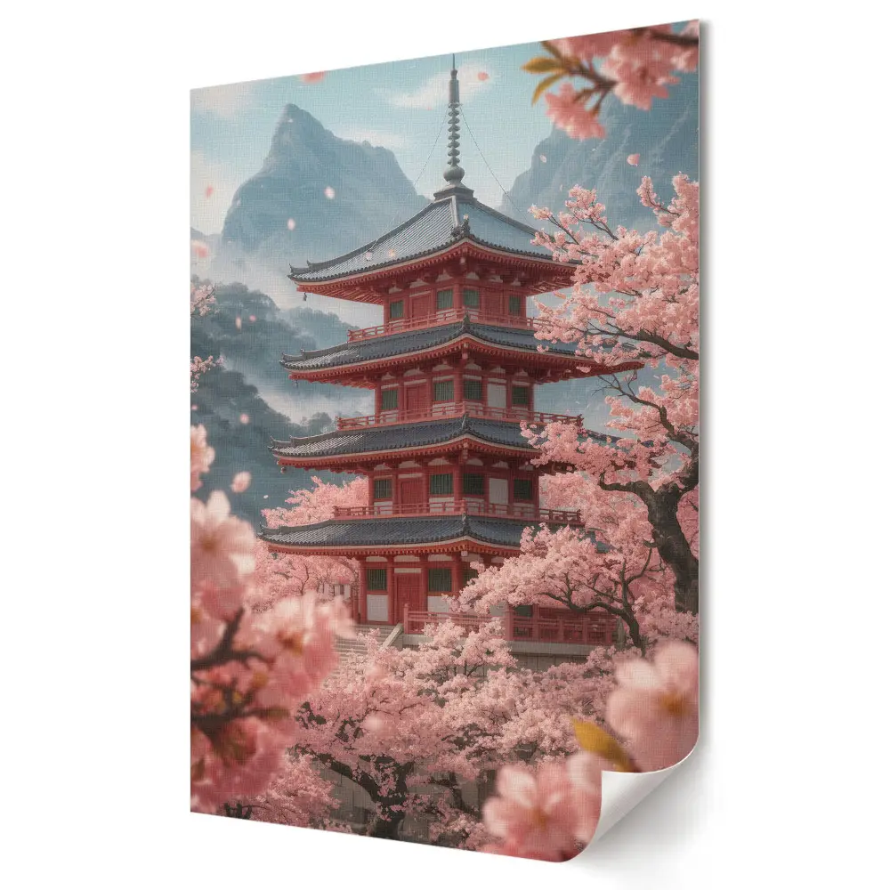 Moderní obraz na plátně Jarní květiny v japonské krajině
