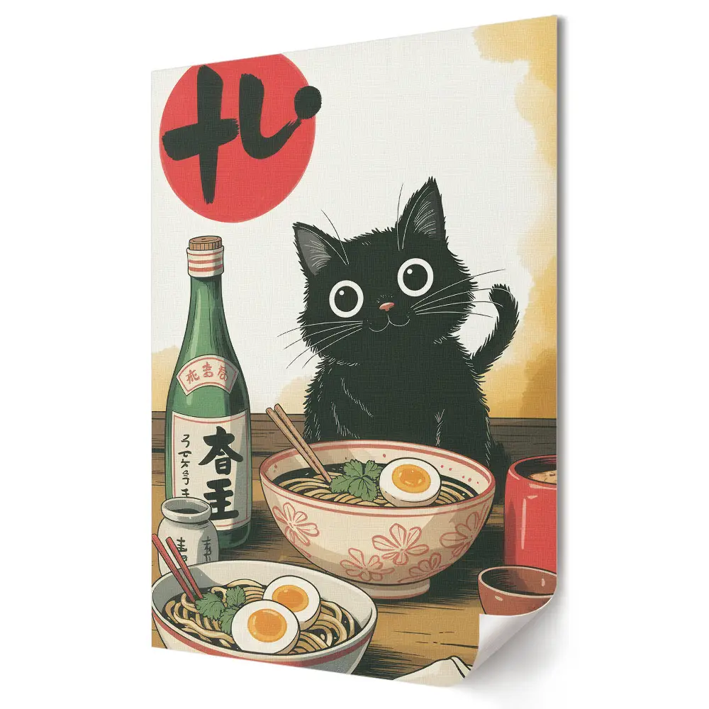Obraz na plátně Kočičí hostina v japonském stylu
