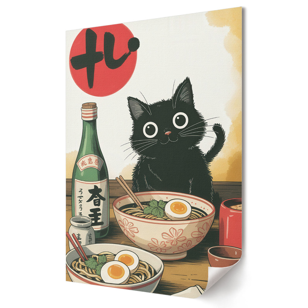Tisk na plátno Kočičí hostina v japonském stylu