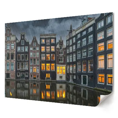 Odolný nástěnný plakát Amsterdamské domy za soumraku