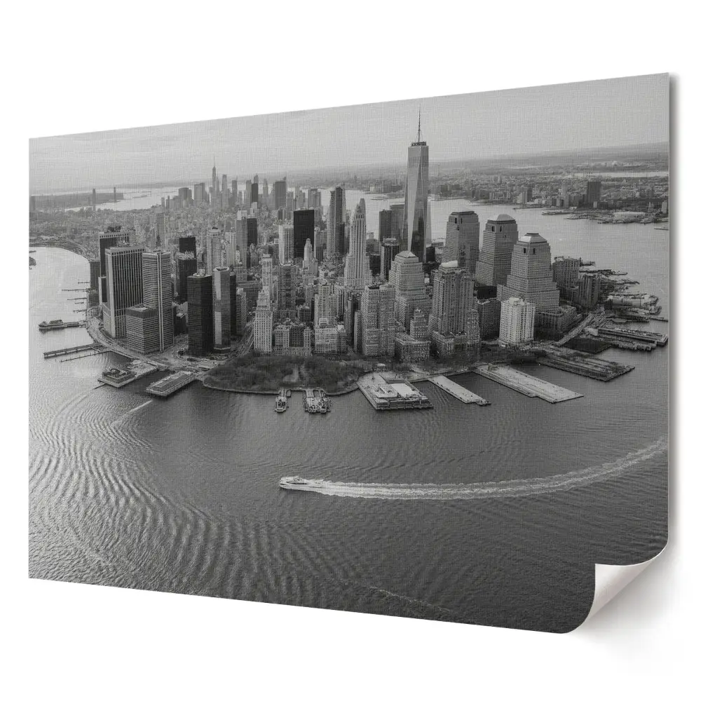Černobílý plakát s fotografií New Yorku