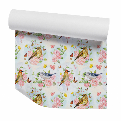 Samolepící tapeta Ptáci mezi květinami a motýly