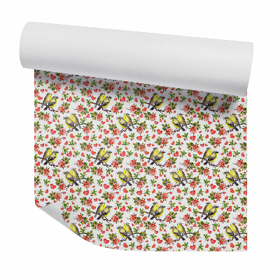 Samolepící tapeta Žlutí ptáci v párech mezi srdíčky