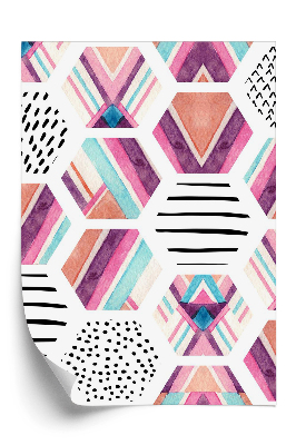 Tapeta Akvarelový šestiúhelník s geometrickými dekorativními prvky