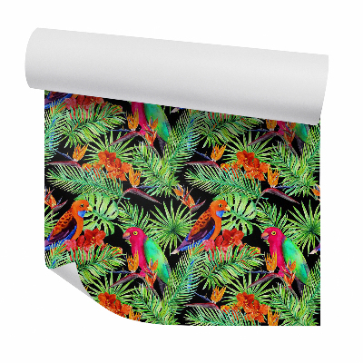 Samolepící tapeta Exotická příroda papoušci a květiny