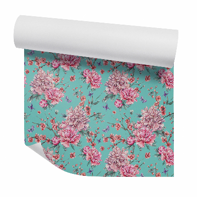 Samolepící tapeta Motýli a rozkvetlé květiny na větvích