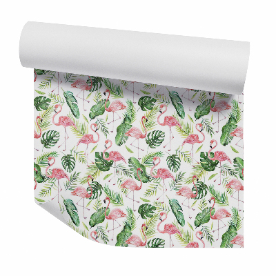 Samolepící tapeta Plameňáci a listy kapradin monstery