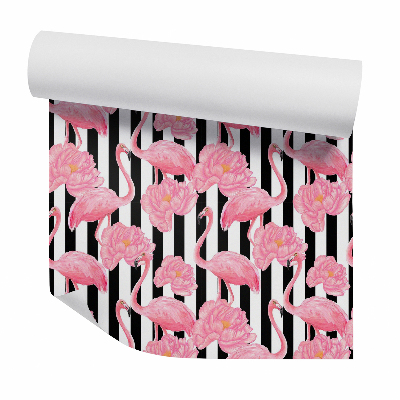 Tapeta na zeď Pyšní plameňáci na černých pruzích