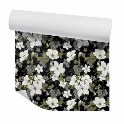 Tapeta Bílé květy hustý vzor