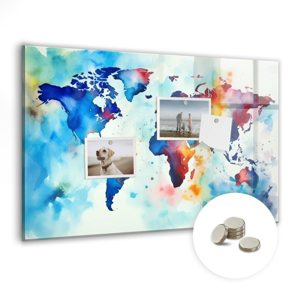 Magnetická nástěnka Akvarelová světelná mapa světa