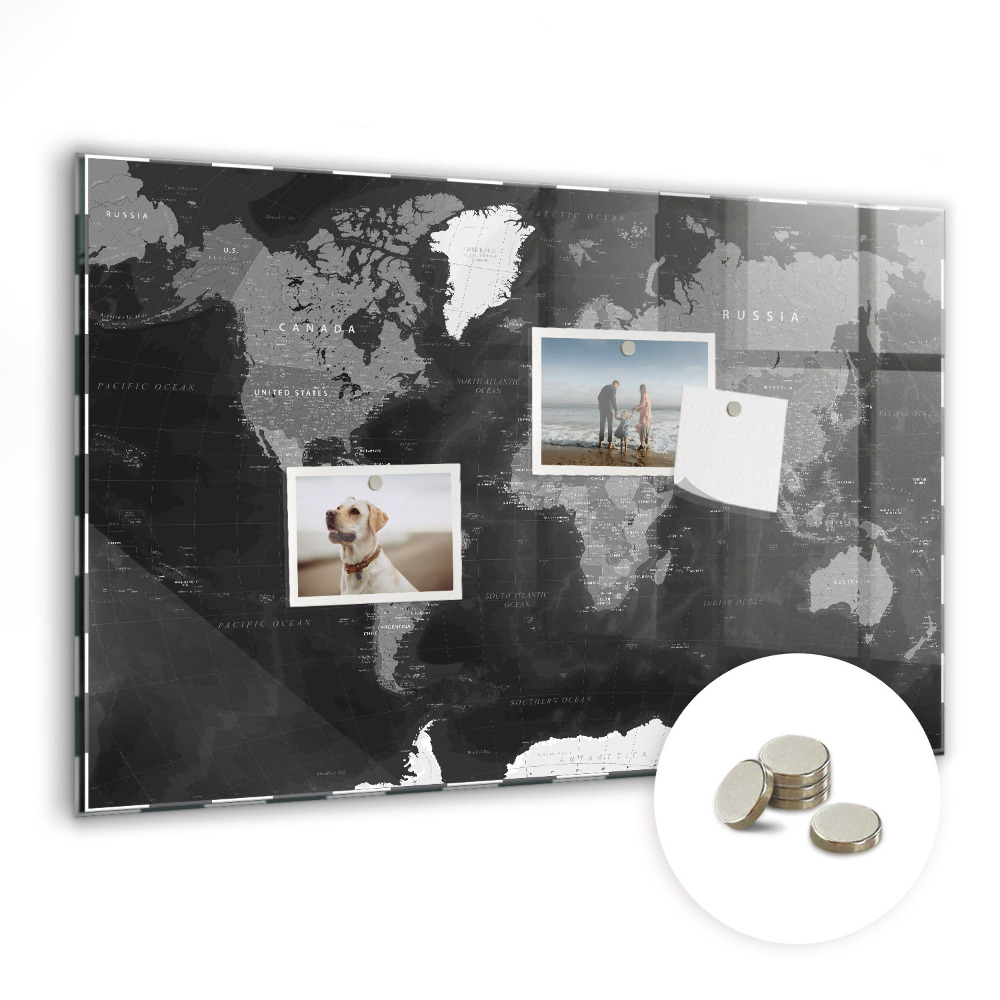 Magnetická nástěnka Černobílá mapa světa