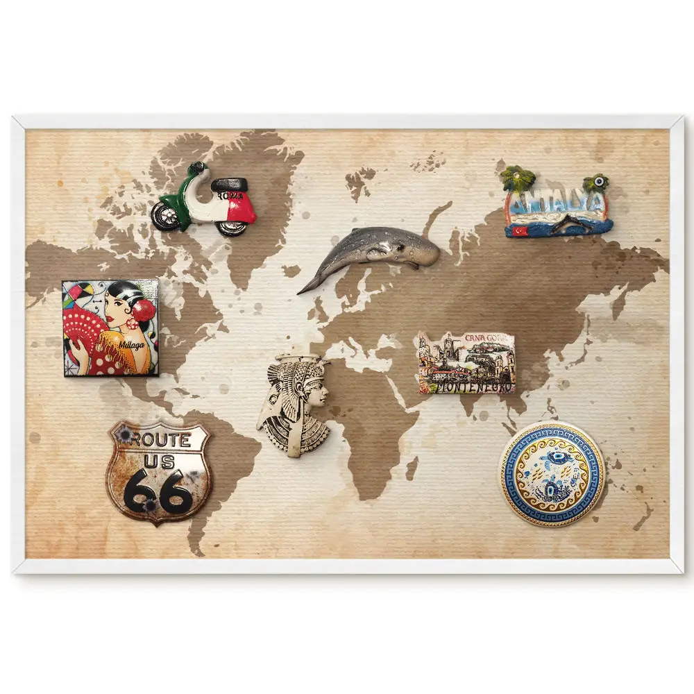 Magnetická tabule Hnědá mapa světa ve vintage stylu