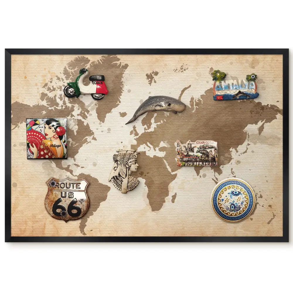 Magnetická nástěnná tabule Hnědá mapa světa ve vintage stylu