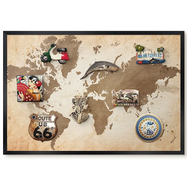 Magnetická nástěnná tabule Hnědá mapa světa ve vintage stylu
