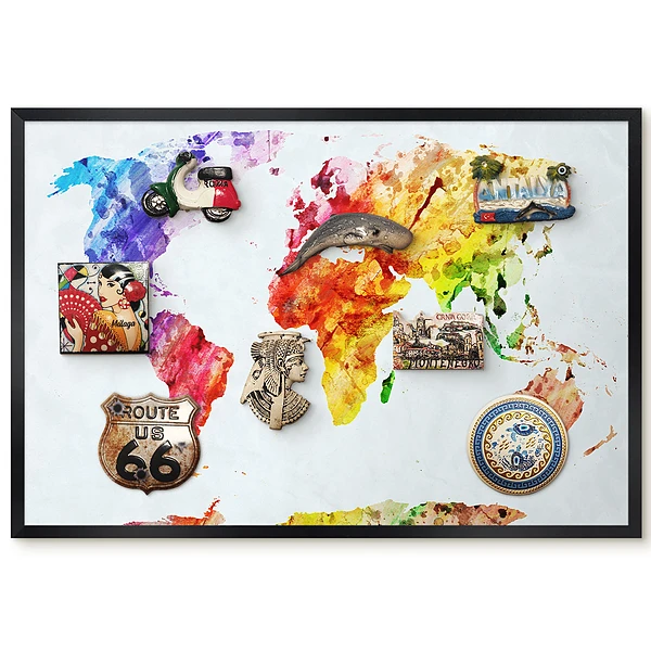 Magnetická nástěnná tabule Barevná mapa světa s akvarelem
