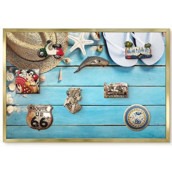 Magnetická tabule na lednici Letní atmosféra s kloboukem a mušlemi