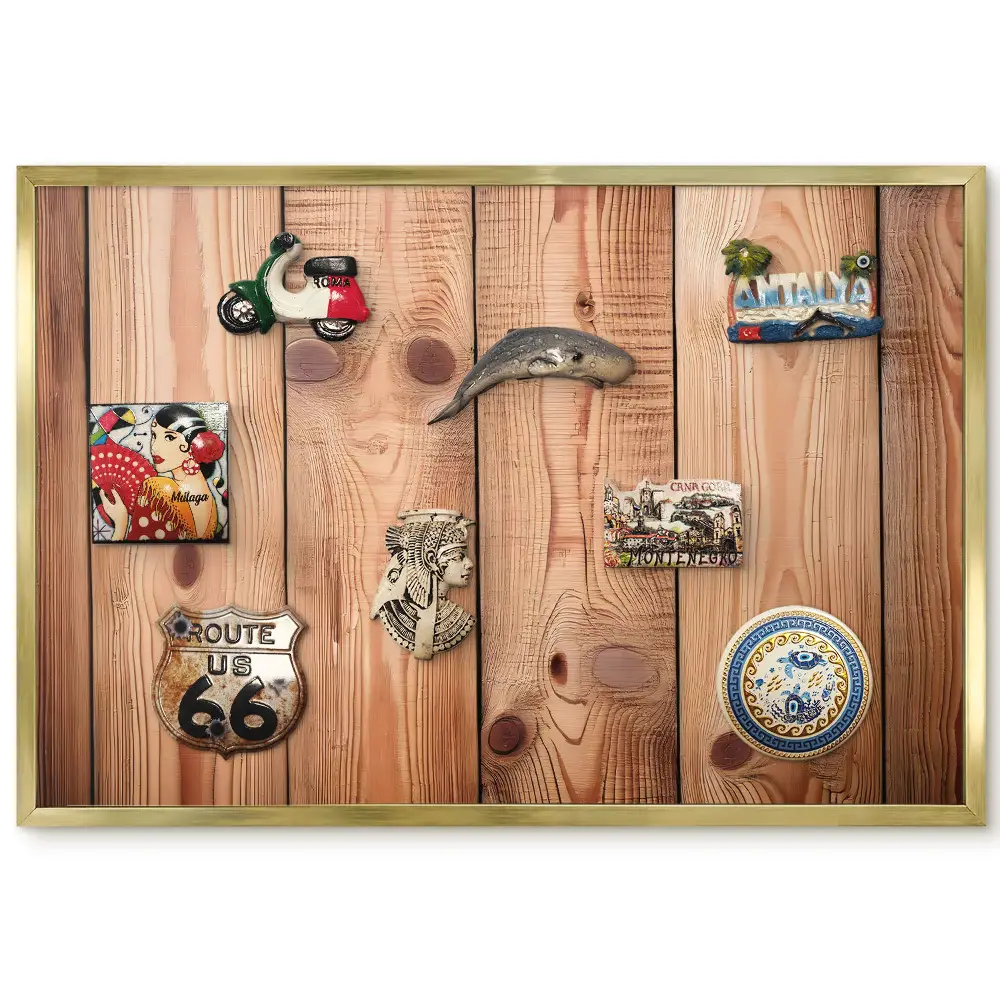 Magnetická tabule v rustikálním zlatém rámu s dřevěným dekorem