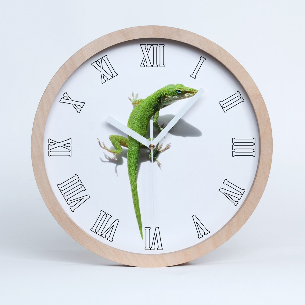 Nástěnné dřevěné hodiny Zelená ještěrka