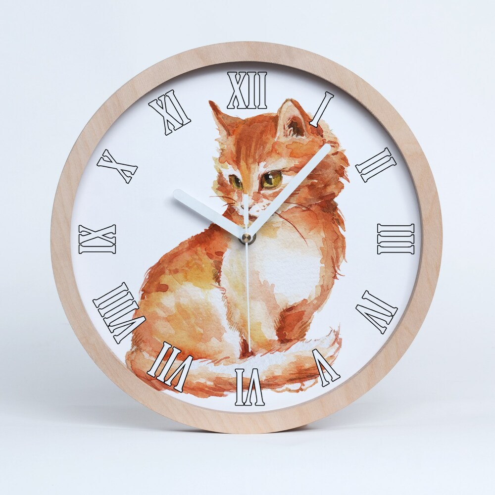 Nástěnné dřevěné hodiny Červená kočka
