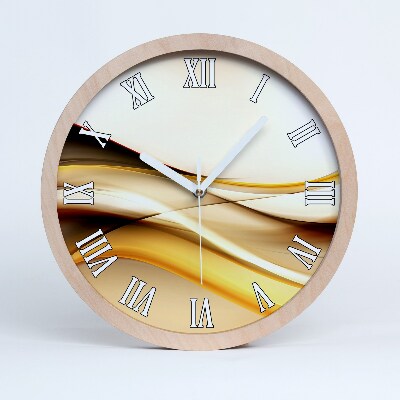 Dřevěne hodiny Abstraktní béžové a žluté vlny