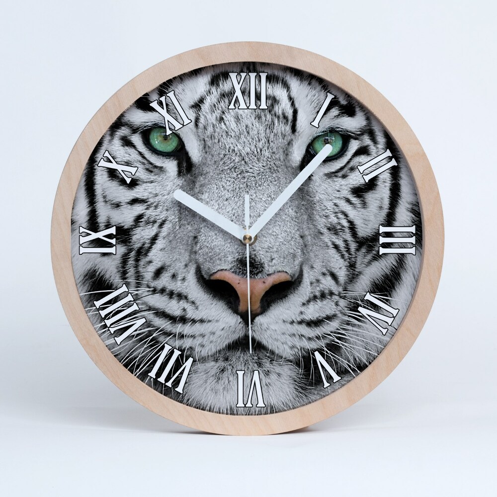 Dřevěné hodiny s fotkou Bílý tygr