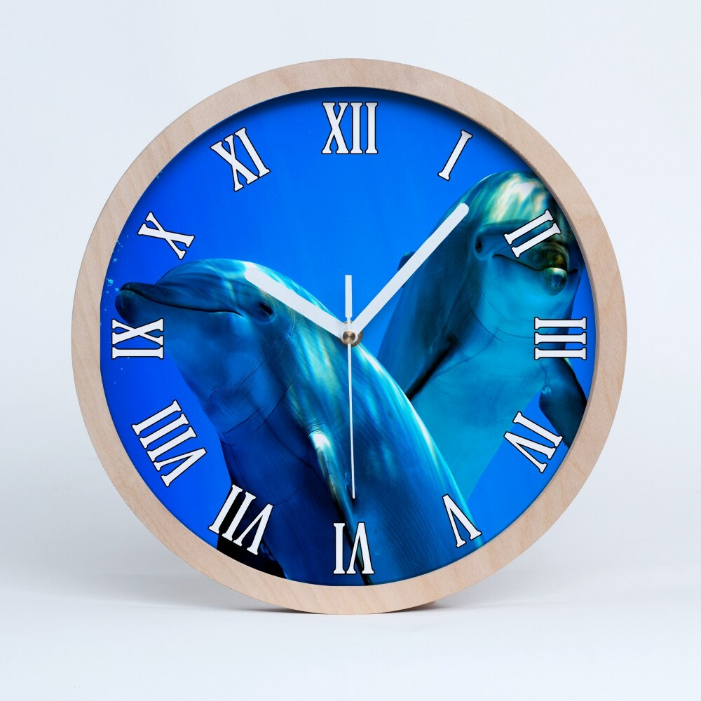 Okrúhle dřevěne hodiny Dva delfíni