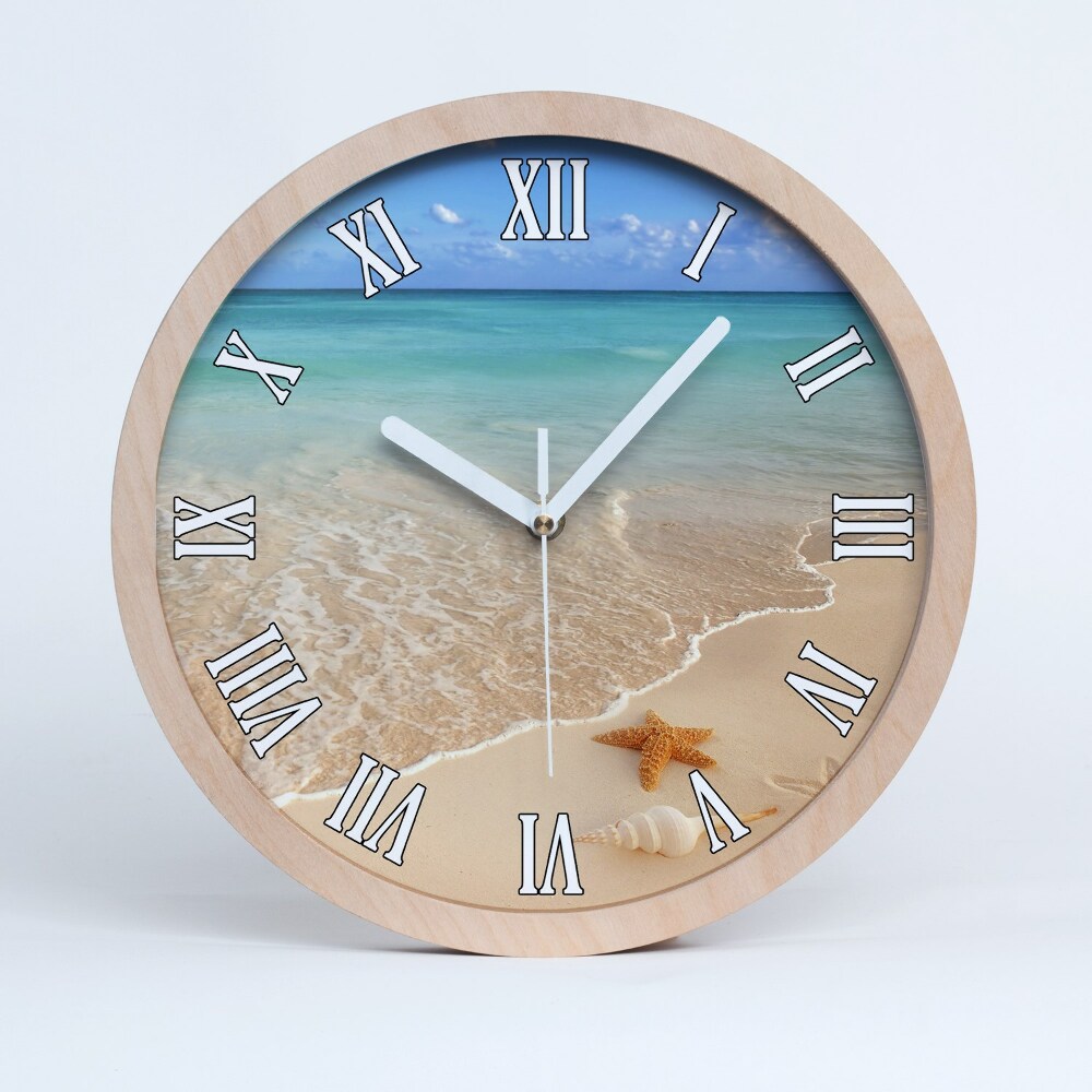 Nástěnné dřevěné hodiny Hvězdice na pláži
