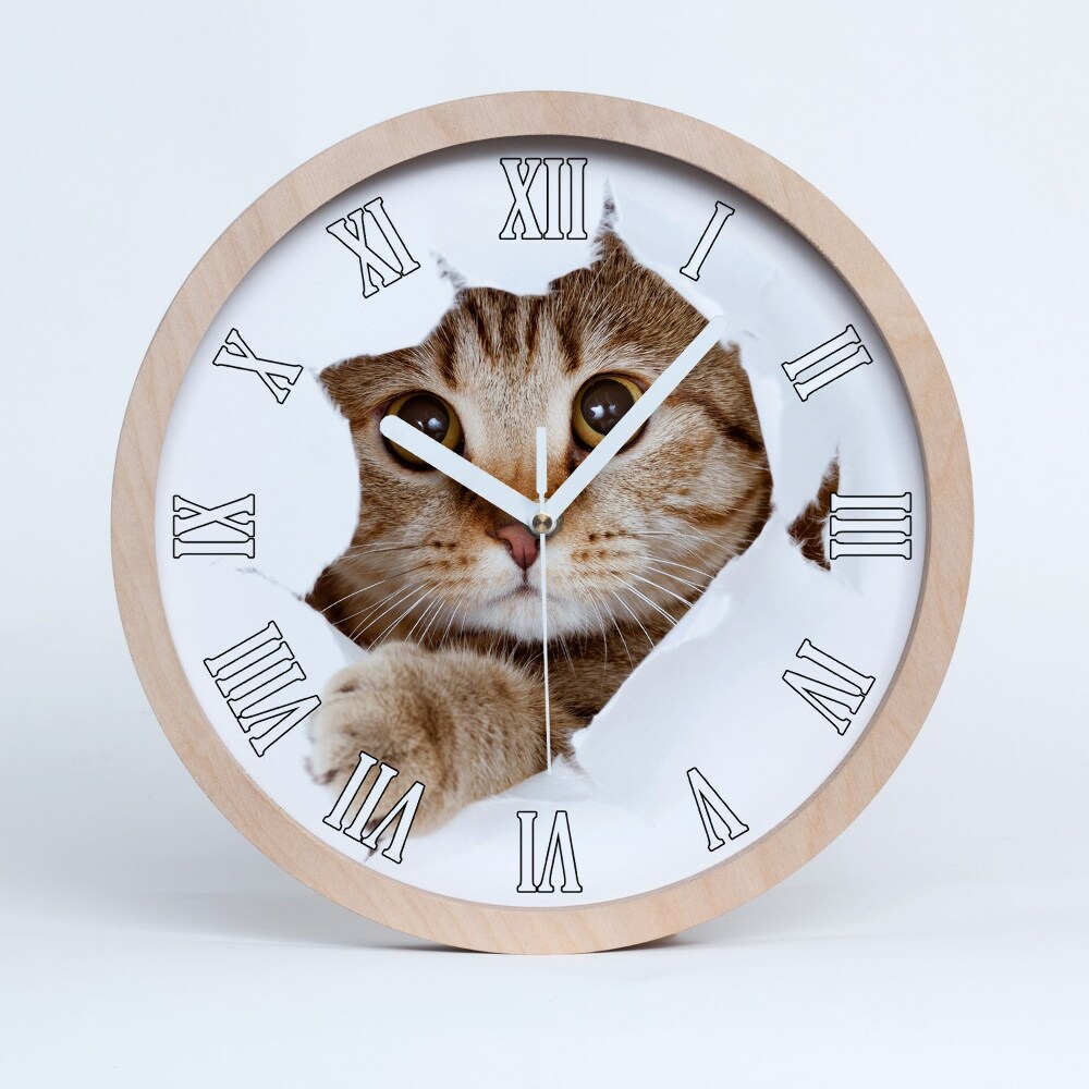 Dřevěne hodiny Kočka
