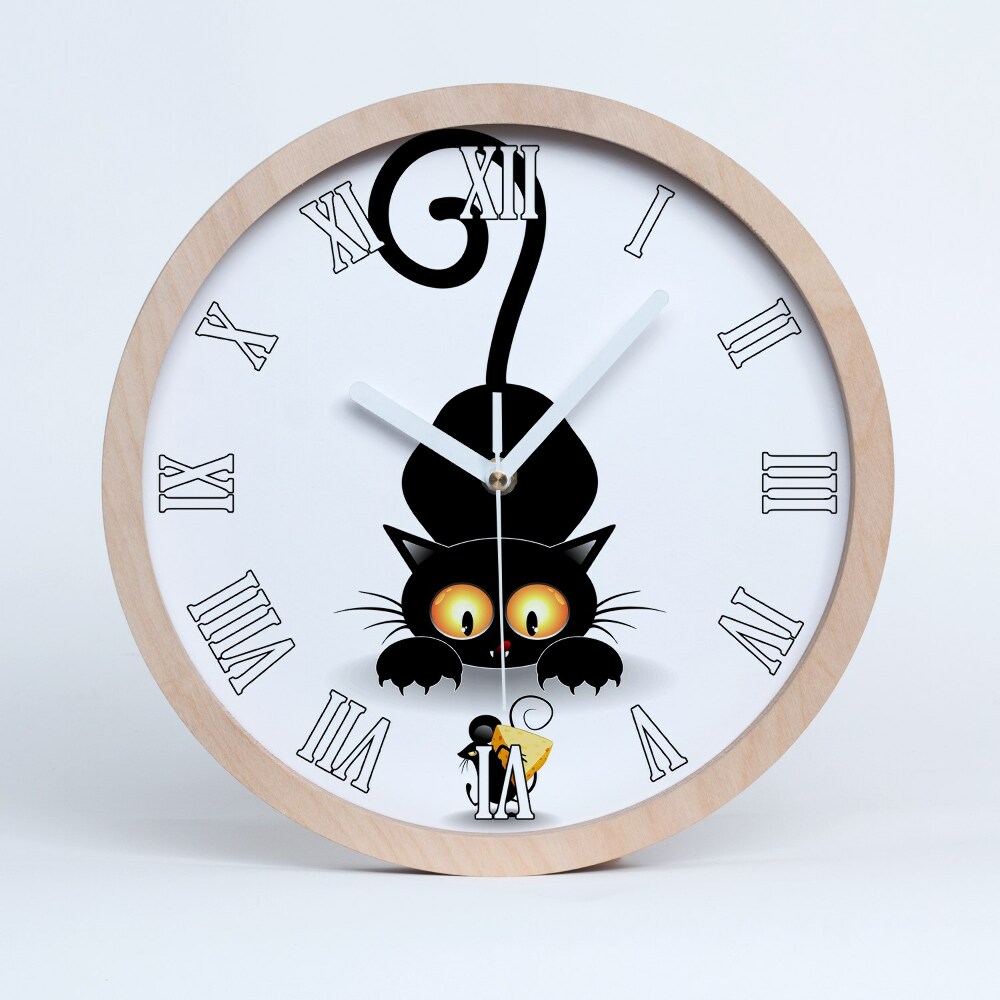 Nástěnné dřevěné hodiny Kočka a myš