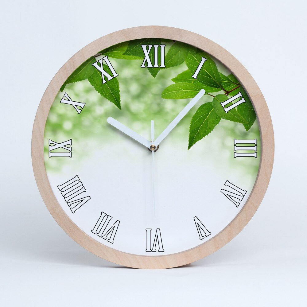 Dřevěné hodiny s fotkou Zelené listy