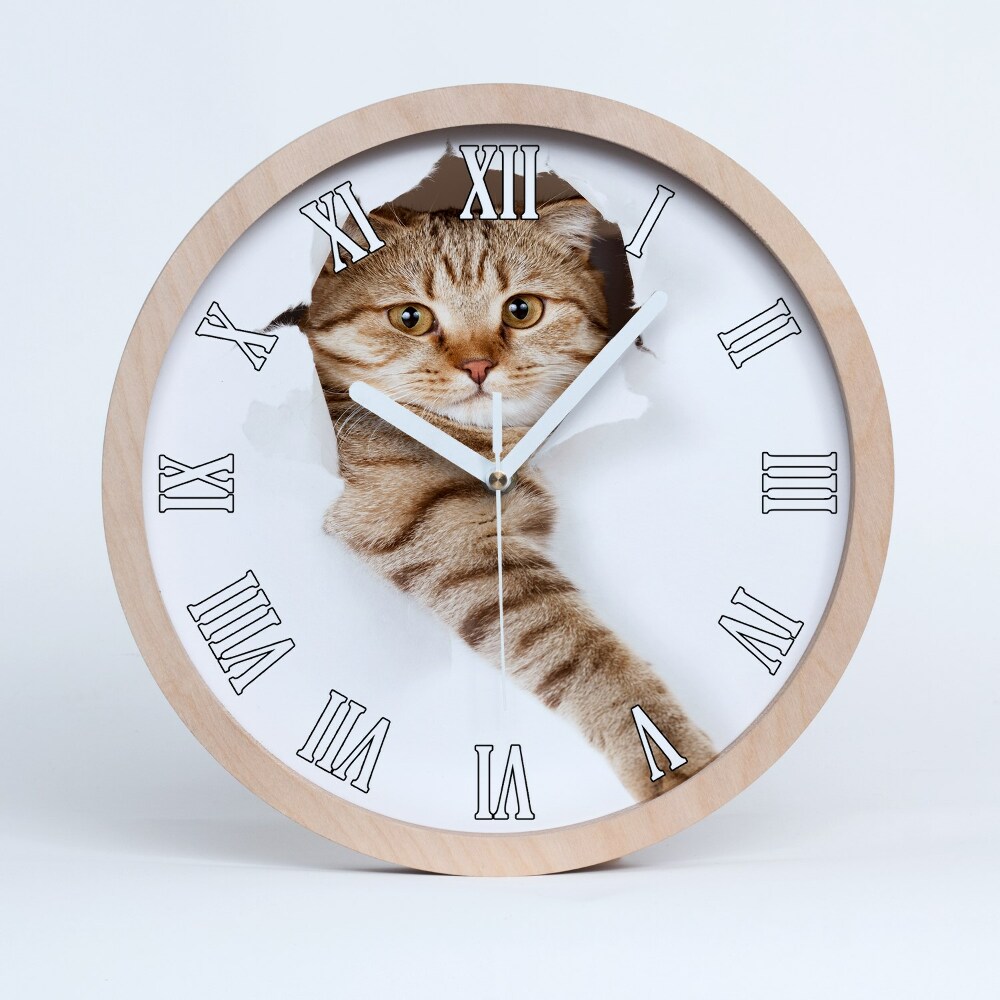 Dřevěné hodiny nástěnné Kočka