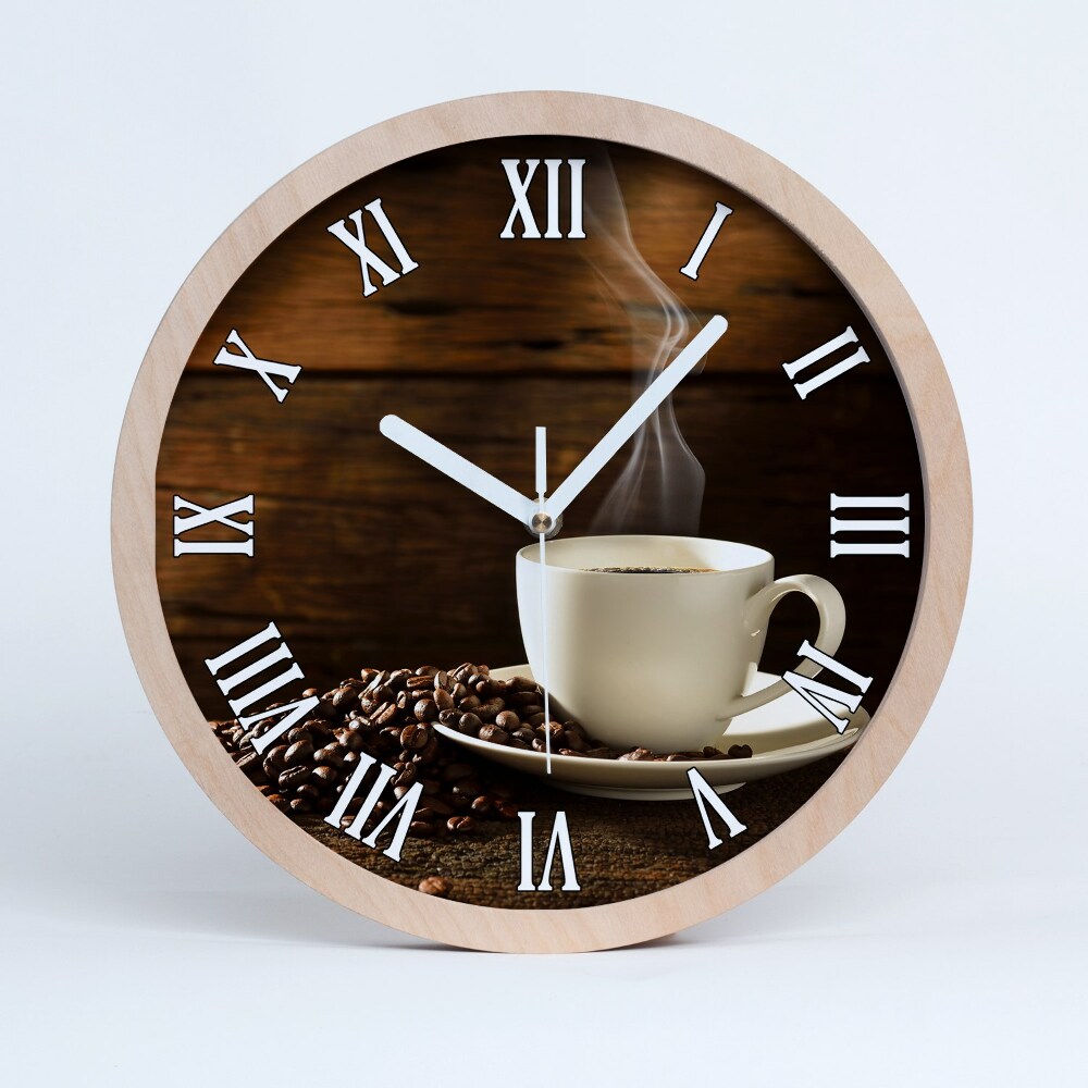 Dřevěné hodiny nástěnné Šálek kávy