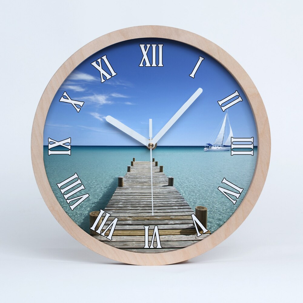 Dřevěné hodiny s fotkou Dřevěné molo