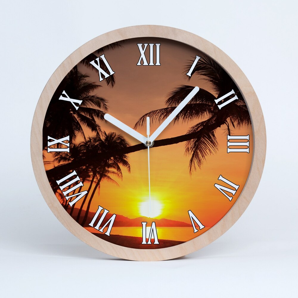 Nástěnné dřevěné hodiny Pláž při západu slunce