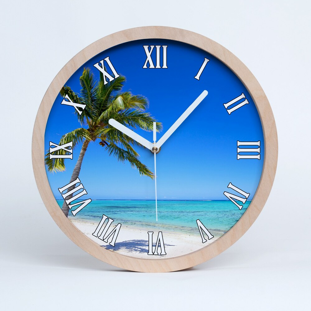 Dřevěné hodiny nástěnné Tropická pláž
