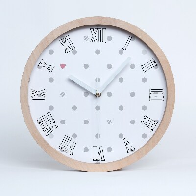 Okrúhle dřevěne hodiny Tečky a srdíčka