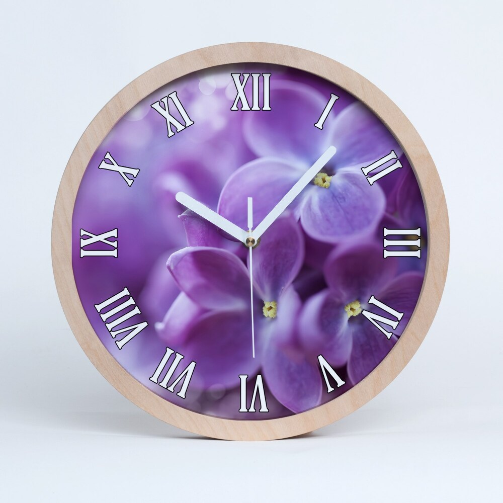 Nástěnné dřevěné hodiny Velké květy šeříku