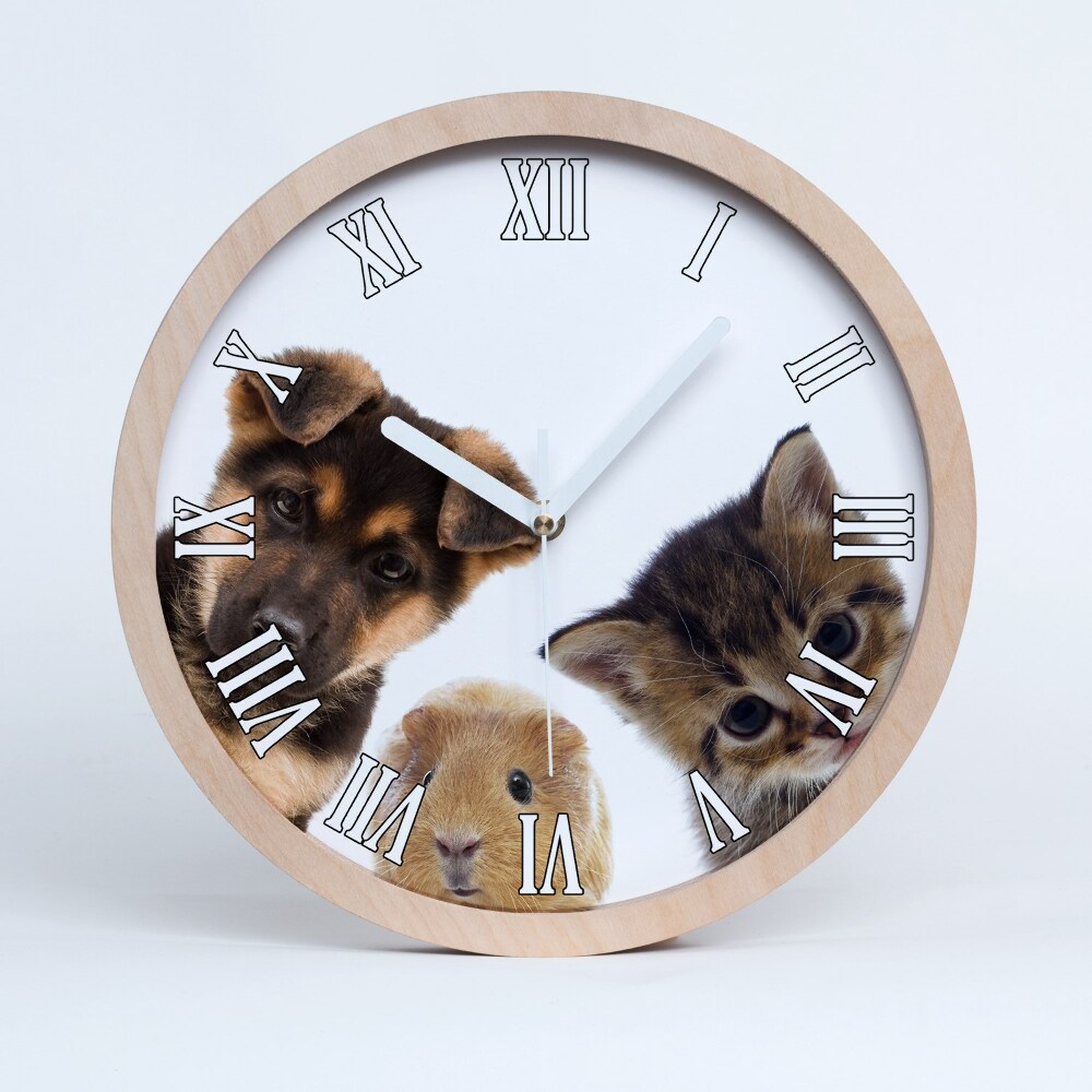 Nástěnné dřevěné hodiny Domácí zvířata
