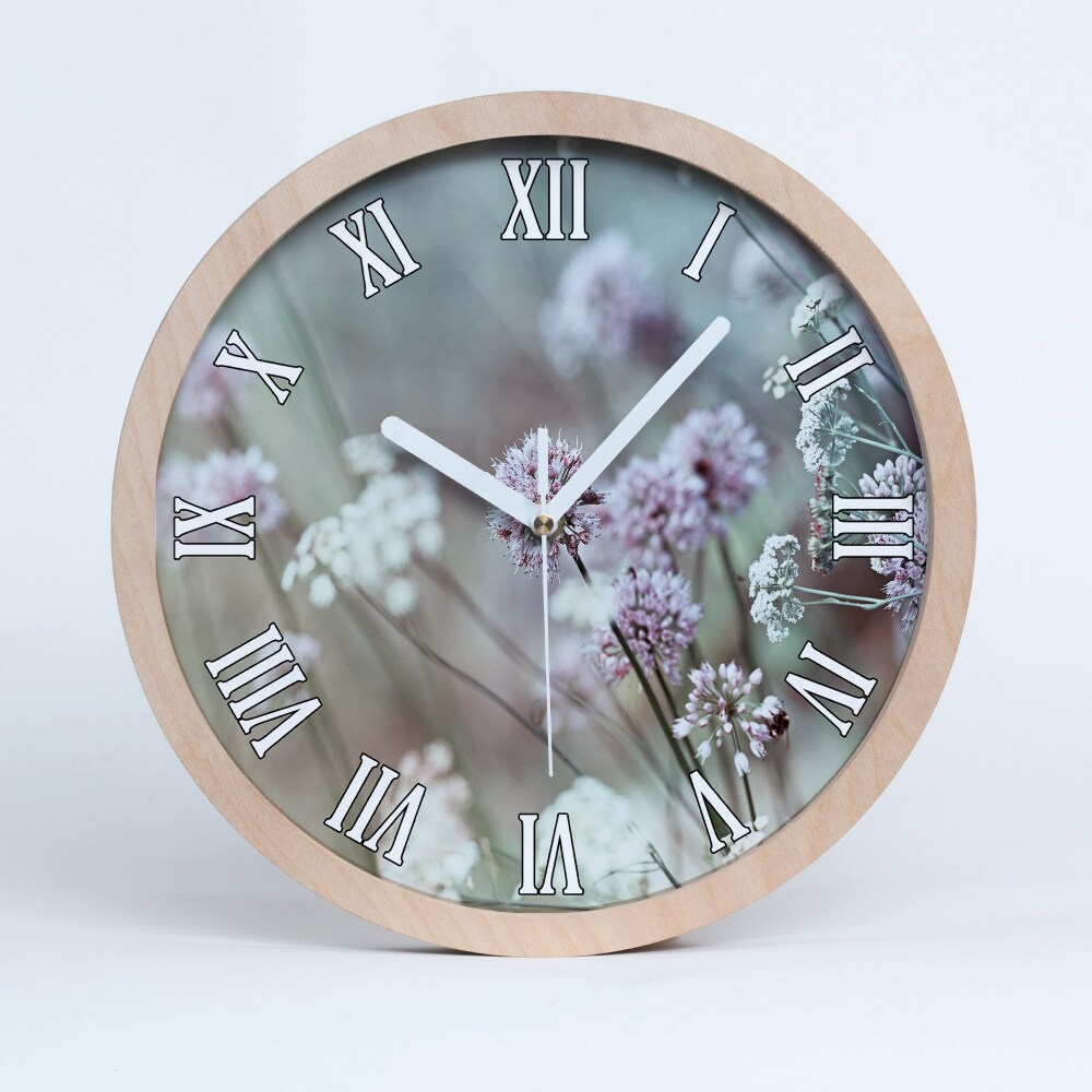 Dřevěné hodiny s fotkou Divoké květiny